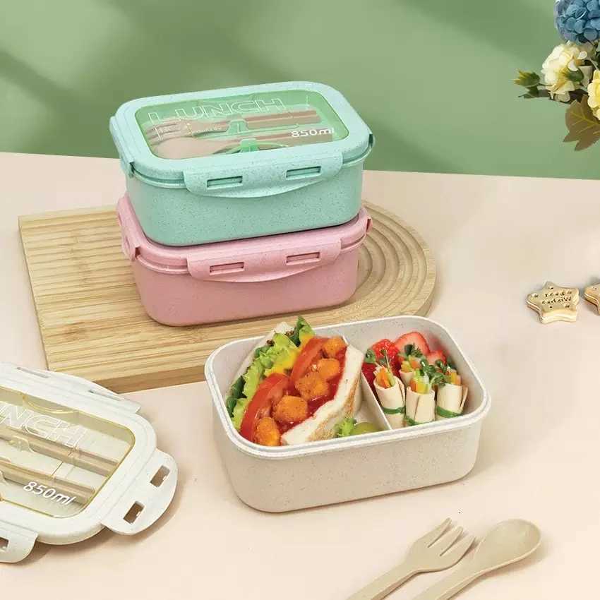 1pc Wheat Straw Lunch Box Healthy BPA Bento Boxes Microwave Dinnerware Food Storage Container Lunch Box for Kids H251213