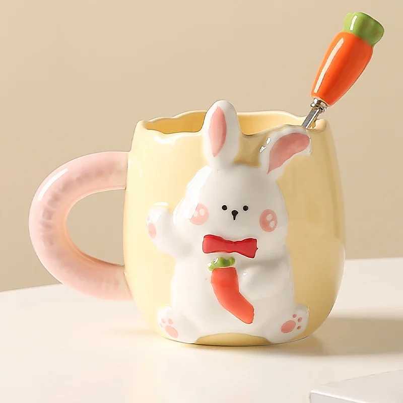 Rabbit Ceramic g Drinking Cup with Spoon Creative Couple Cute Cartoon Coffee Cup Kitchen Breakfast Milk Cup Tableware H251215
