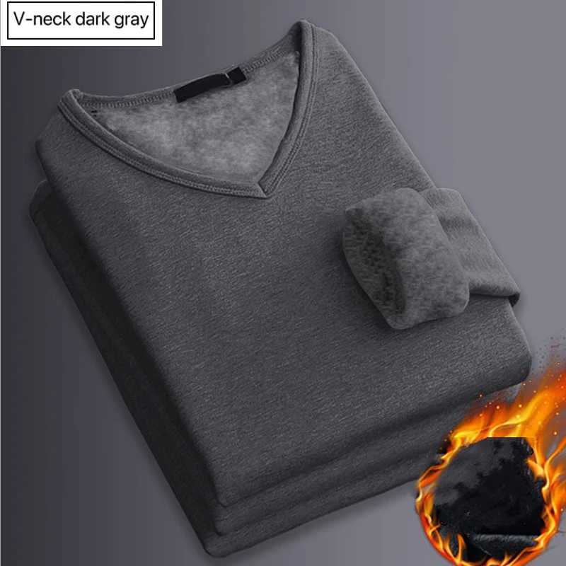 1pcs Men Thickening Velvet Warm Tops Mens Winter Long-sleeved Thermal Underwer Male V-neck Fashion T-shirt M-4XL G251215