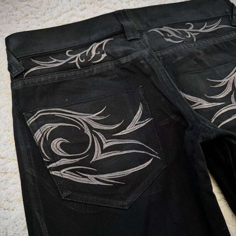vintage X ray waxing tribal embroidery men's Gothic high street unisex punk slim fit Y2K baggy flared jeans C251215