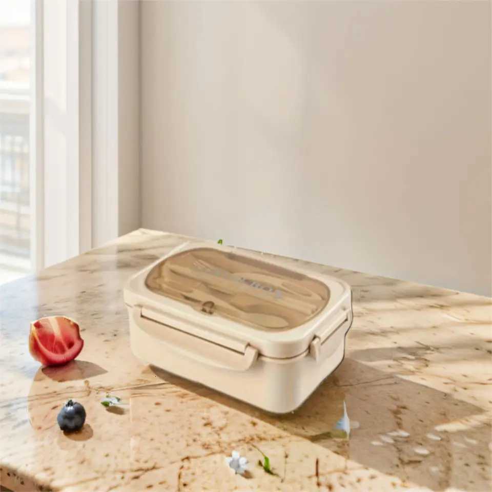 With Cutlery Student Lunch Box 3 Cpartment Microwaveable Food Storage Container Leakproof Rectangar Picnic Box School H251213