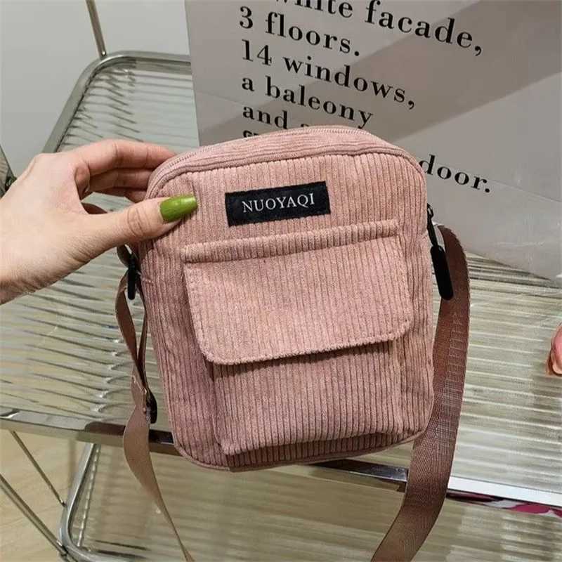 Women Corduroy Shoulder Bags Striped Cloth Fabric Handbags Casual Zip Tote Canvas Crossbody Bag Cute Shopping Bag for LadiesT251215