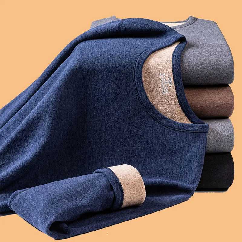 Winter Long sleeved Solid Mens Thicken Plush O-neck Keep Warm Tops Fleece Comfortable Soft Thermal Underwear Clothes Plus Size G251215