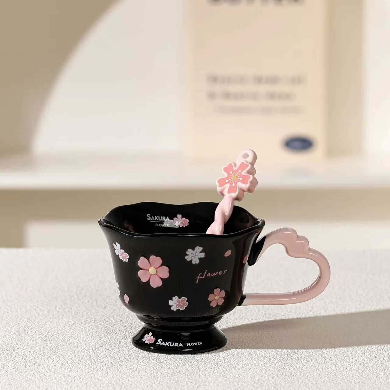 High Beauty ry Blosss Tall Cups Cartoon Ceramic gs Heat-resistant Tip Coffee gPolka Dot Cat Dog Kawaii Cup H251215