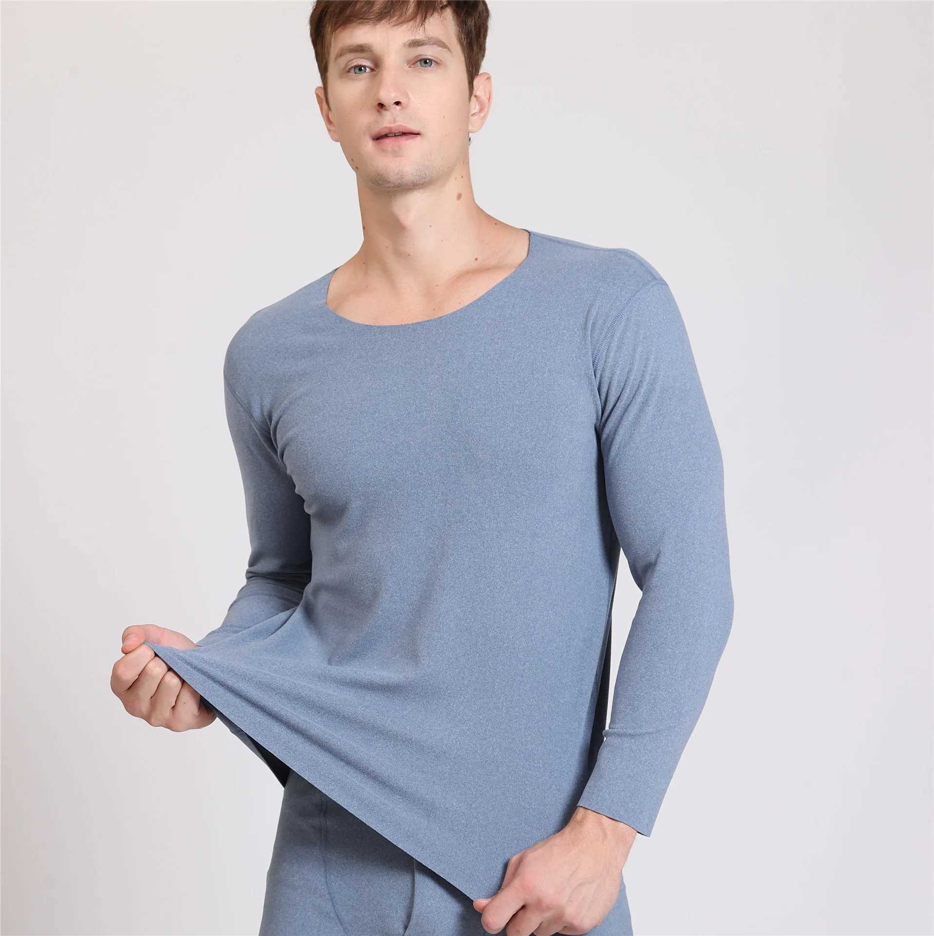 1pcs Autumn Winter Seamless Mens Long-sleeved Thermal Underwear Man Plus Size Round Neck Thin velvet Autumn clothes Tops XL-7XL G251215