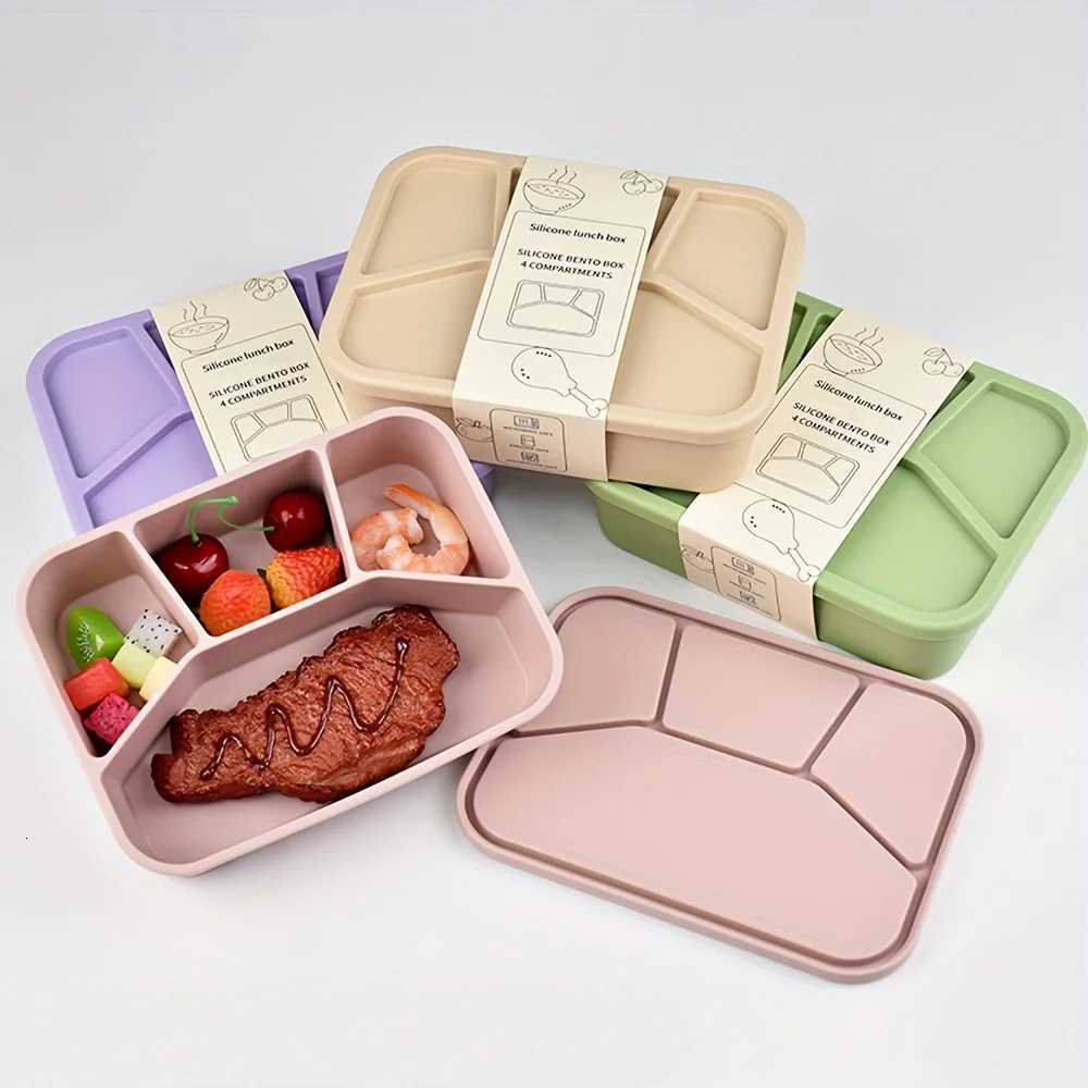 1pc Premium simple style silicone lunch box four cpartments lunch box with cpartments microwave safe dishwasher safe H251213