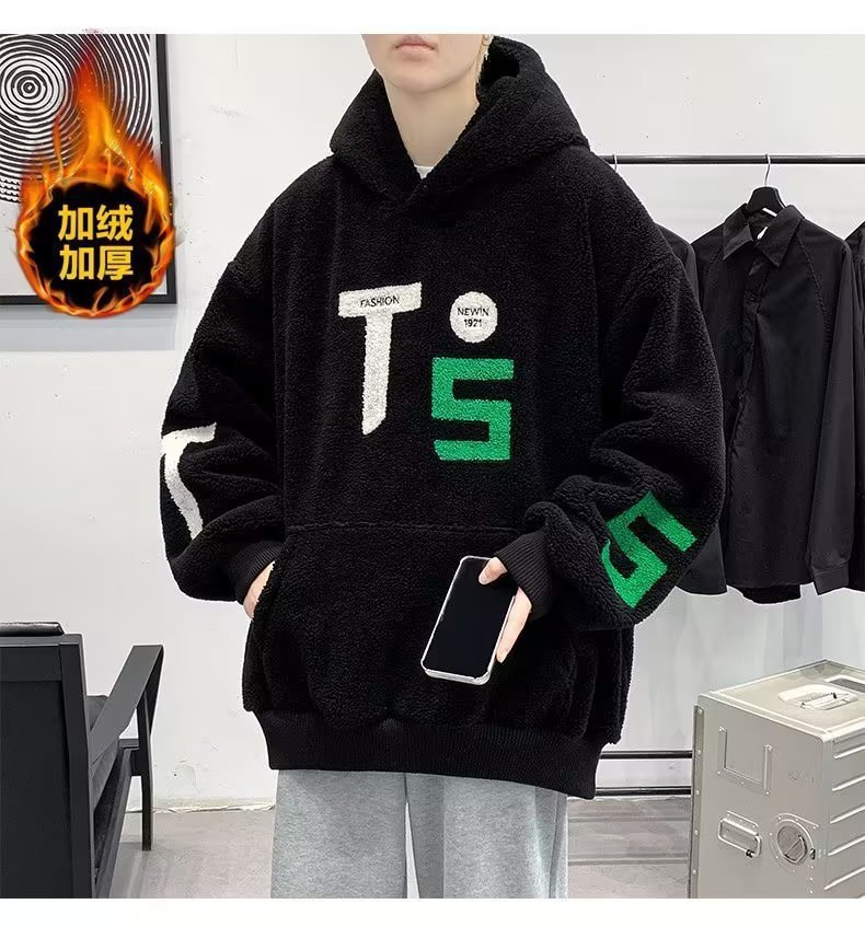Autumn/Winter Classic Minimalist Fleece-Lined Hoodie for Men & Teens - Fashionable Versatile Sherpa-Lined Warm Sweatshirt