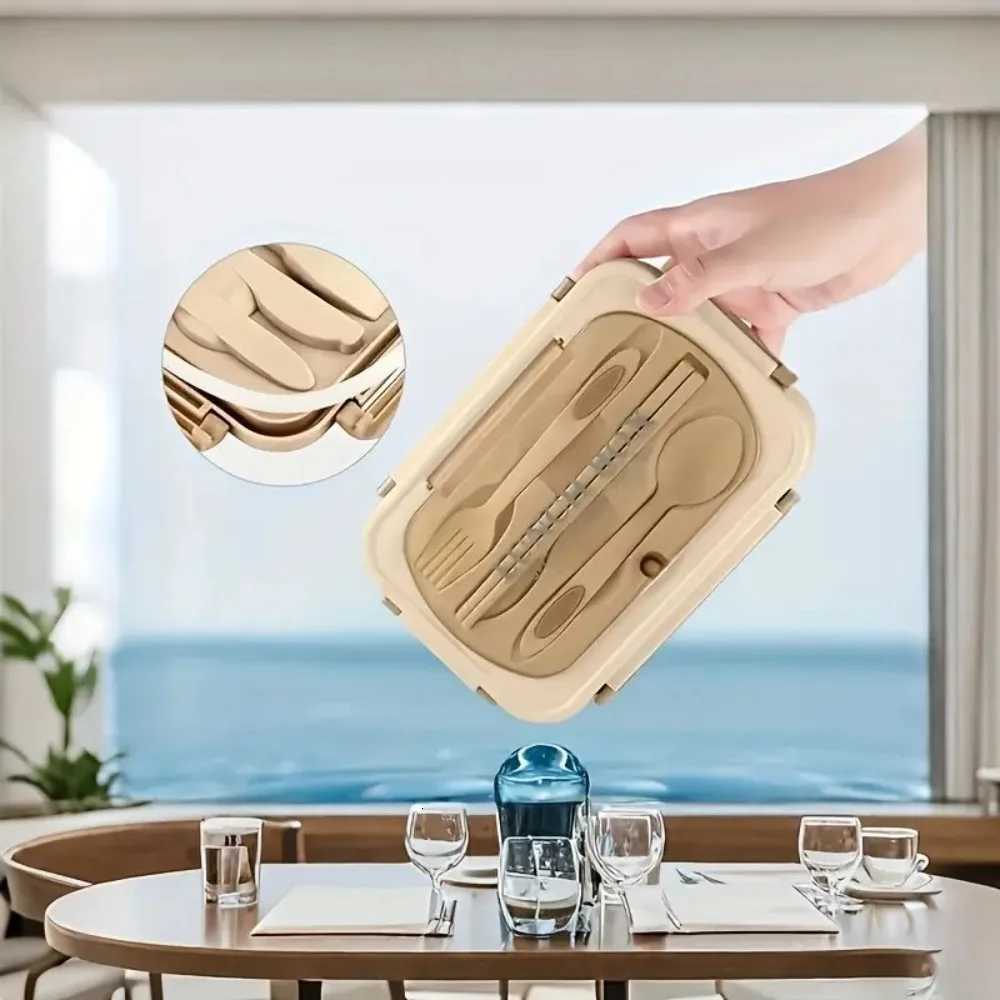 With Cutlery Student Lunch Box 3 Cpartment Microwaveable Food Storage Container Leakproof Rectangar Picnic Box School H251213