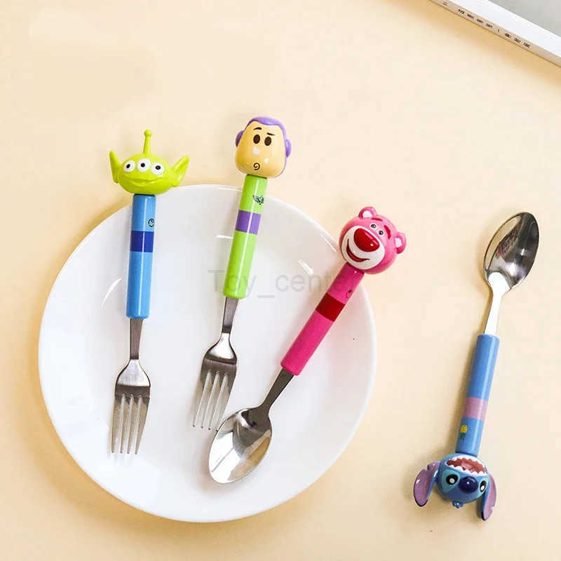 Disney Stitch Lotso Dinnerware Stainless Steel Forks Coffee Spoon Cartoon Anime Children Eating Tableware Cute Kitchen Flatware H251215