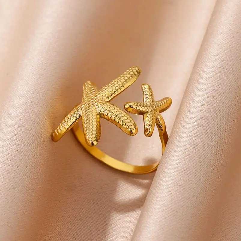 Stainless Steel Starfish Open Rings For Women Gold Color Geometric Adjustable Ring Wedding Party Fashion Jewerly Gift anillos M251215