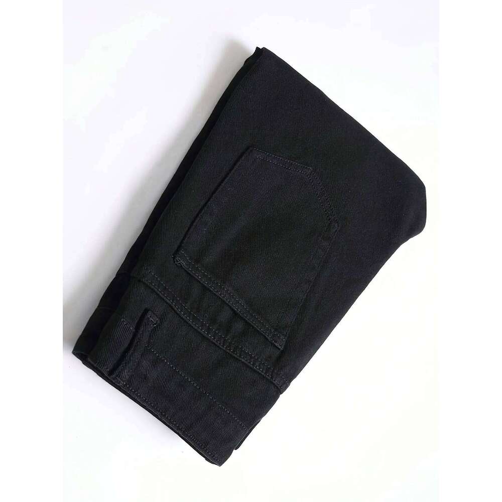 Men's slim fit perforated black denim pants C251215