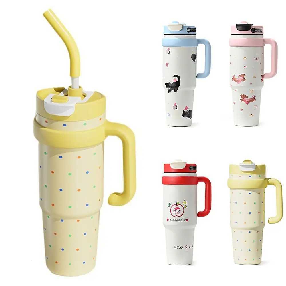 1000ML Cartoon Vacuum Cup With Lid And Straw With Handle Thermal Water Bottle Gift 316 Stainless Steel Direct Drinking Cup H251215