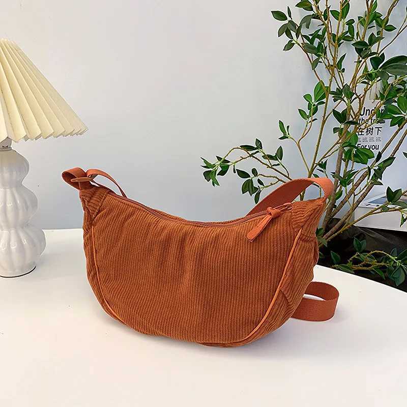 Solid Color Corduroy Womens Hobos Shoulder Bag Retro Casual Female Crossbody Bags Ladies Daily Travel Handbags Messenger BagT251215