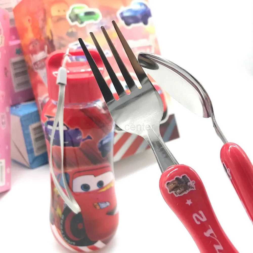 Disney Cars Lightning McQueen Stitch Frozen Cartoon 3Pcs Tableware Set Fork Spoon Water Bottle Childrens Christmas Gift H251215
