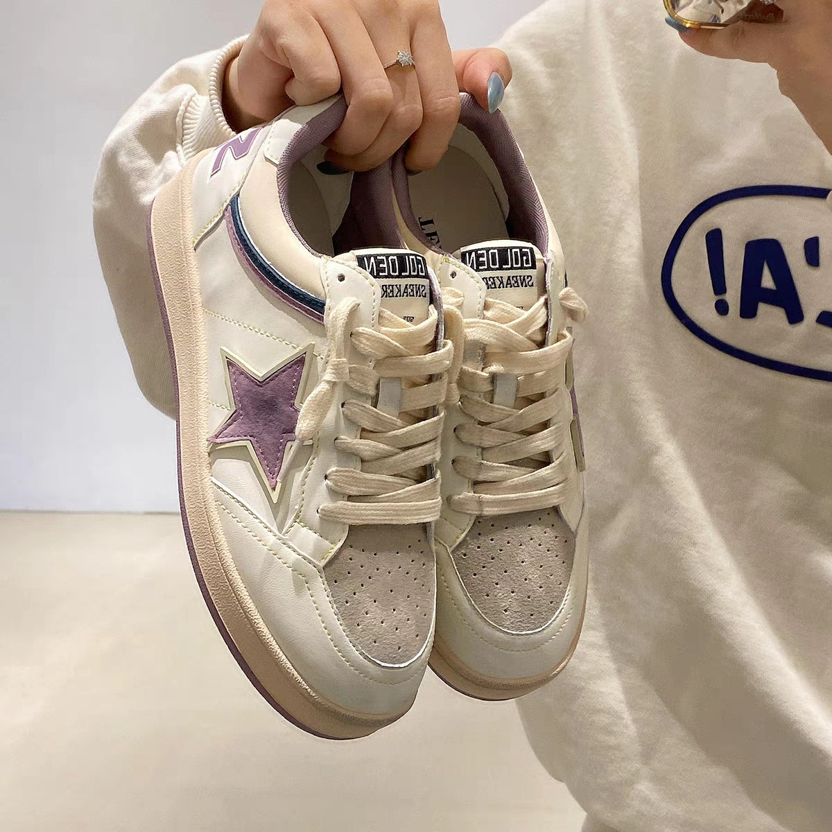 free shipping Retro color blocked star fashion shoes women's taro mud purple height increasing shoes versatile new