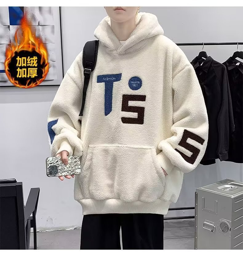 Autumn/Winter Classic Minimalist Fleece-Lined Hoodie for Men & Teens - Fashionable Versatile Sherpa-Lined Warm Sweatshirt