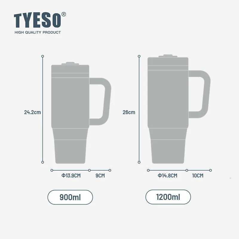 Tyeso 900/1200ml Stainless Steel Vacuum Insulated Travel Mug BPA Free Hot Cold Coffee Tumbler with Handle Straw Tumbler Bottle H251215