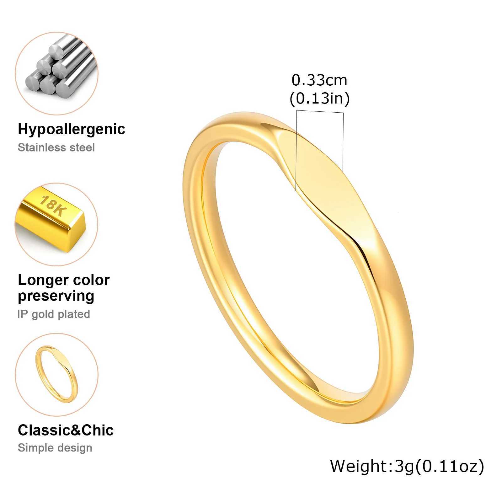 Minimalist Stainless Steel Ring Gold Color Wedding Band Engagement Ring for Women Men Couple Valentines Day Gift Size 5-11 M251215