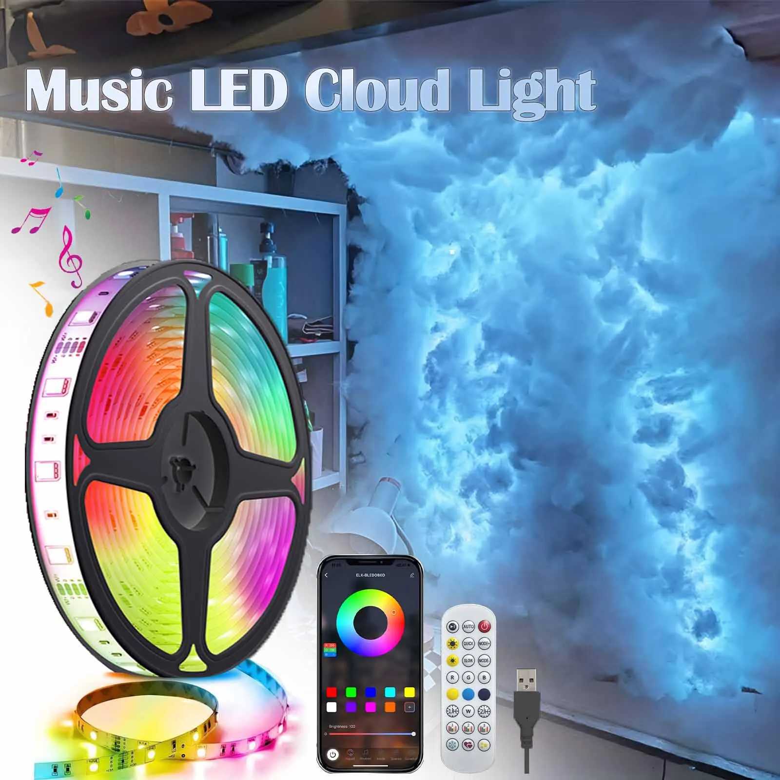 32ft LED 3D Lightning Cloud Light Bluetooth Voice Control Remote USB Plug Dimmable Mood Decorative Night Light for Game Room X251215