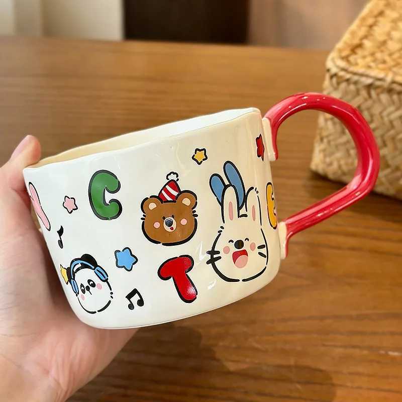 450ML Cartoon g Girls Cute Lidless Children Ceramic Milk Light Breakfast Cup With Spoon Large Capacity Birthday Gift H251215