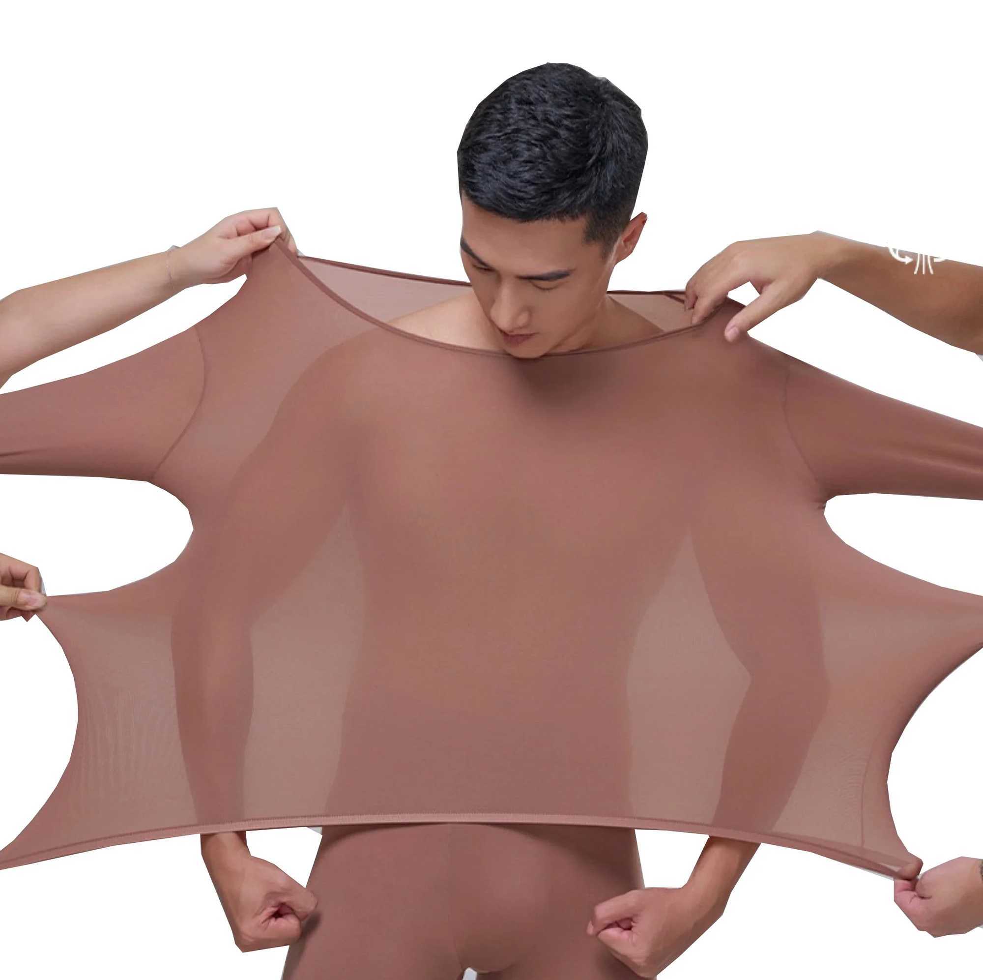 1pcs Mens Ultrathin Thermal Underwear High elasticity Plus Size Constant Temperature Seamless Long Sleeve Bottoming Tops G2512151