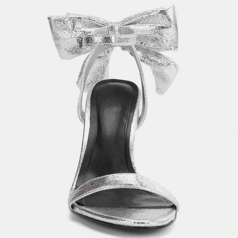 Elegant Bow Embellished Branded Heeled Sandals Women Silver Ankle Buckle Designer Shoes Luxury Wedding Bridal Shoe Zapatos Mujer Z251211