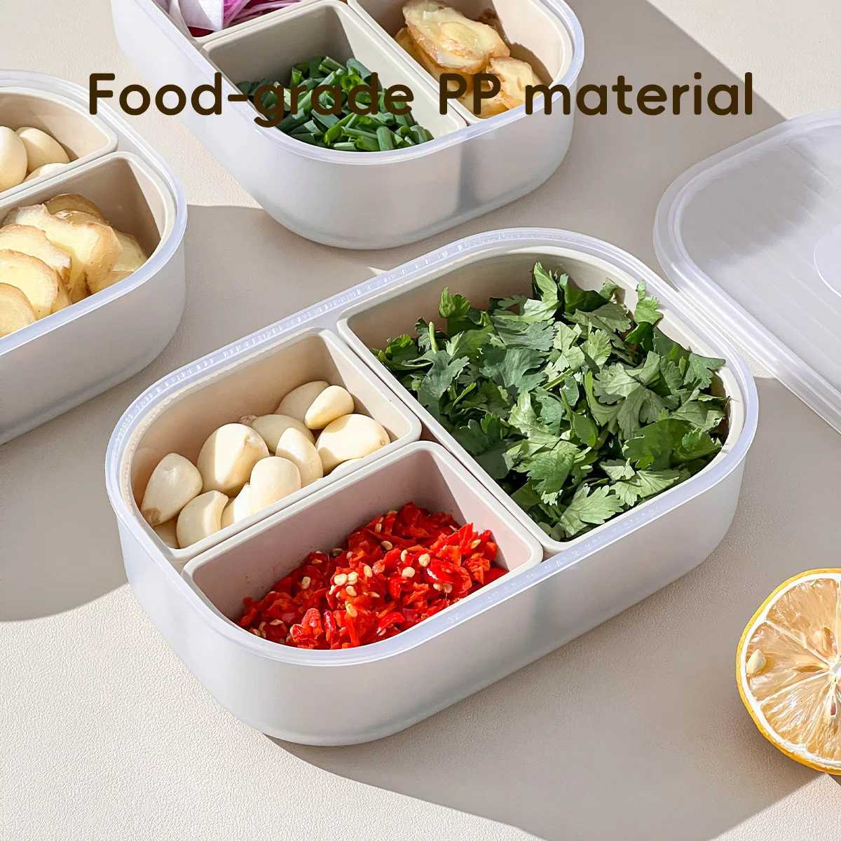 Refrigerator Storage Box With 3 Cpartment Scallion Ginger Garlic Storage Container Sed Meat Box Kitchen Organizer H251213