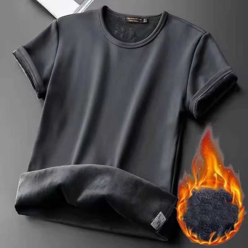1pcs Mens V-neck Velvet Thermal T-shirts Man Solid Fleece-lined Lined Short Sleeves Tee Male Round-Neck Base Layer Pullover Tops G251215