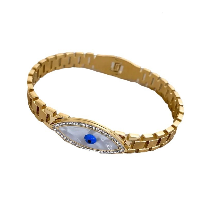 Designer Bracelet New Stainless Steel Gold Plated Hollow Out Watch Pattern Blue Devil's Eye Luxury Jewelry Open Men's And Women's Fashi