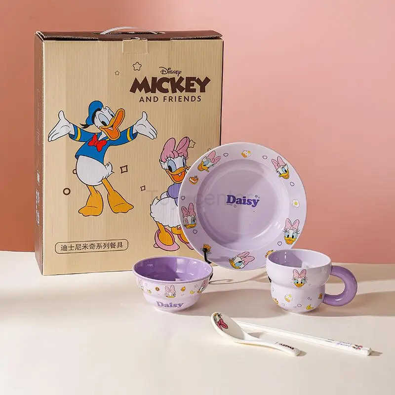 Disney Kawaii Cutlery Set Mickey Anime Cute Dinner Plate Rice Bowl Dishes and Dishes Gift Box Cartoon Disc Dessert Plate Gift Wholesale H251215