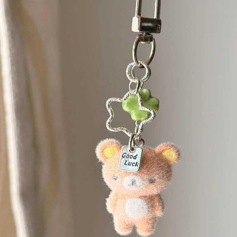 Rilakkuma Cute Flocking Little Bear Keychain Cartoon Resin Animals Charms Keyring Carbag Purse Phones Key Ring Gift M251215