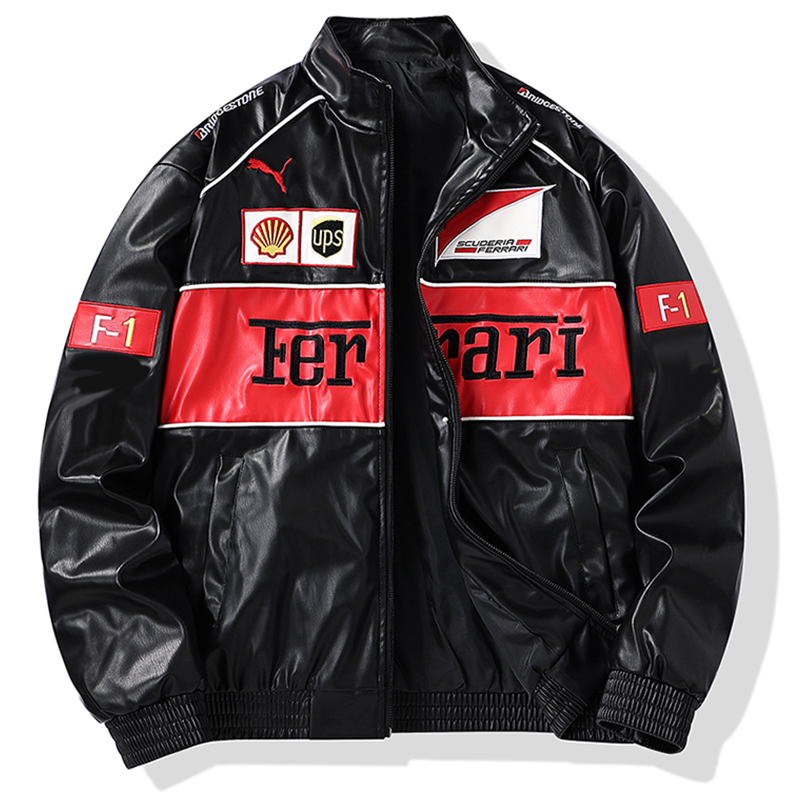 High-Quality Men's and Women's Winter Racing Jacket with Thin Leather Zipper Closure, Embroidered Stand Collar, Wool, Work, and Motorcycle Style F2560