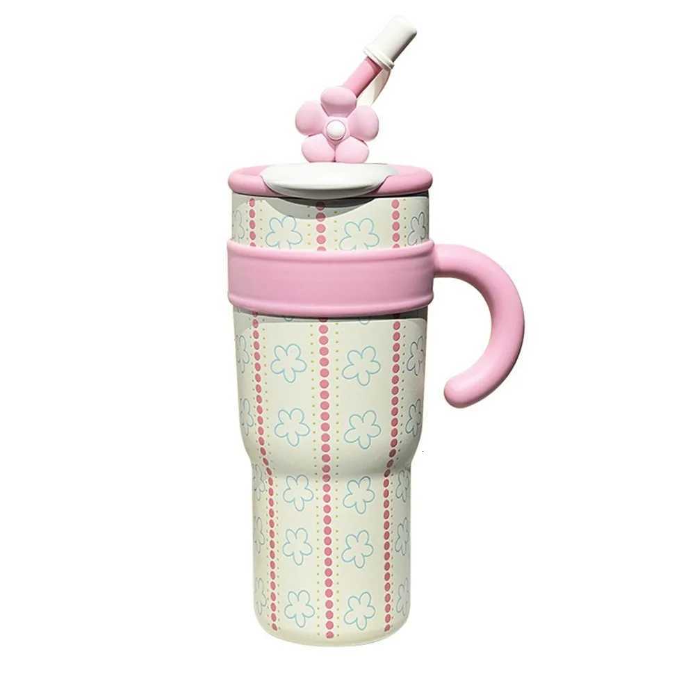 1200ml Straw Thermos Cup Ceramic Inner Stainless Steel Thermos Water Bottle Leakproof Large Capacity Drinking Straw Cup H251215