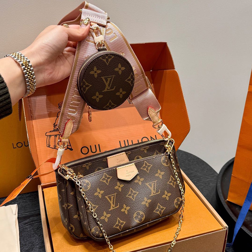 louisvuittion bag designer bag shoulder bag luxury bag tote bag multi pochette accessoires neverfull luxury bag hangbag brown five in one women's crossbody bag