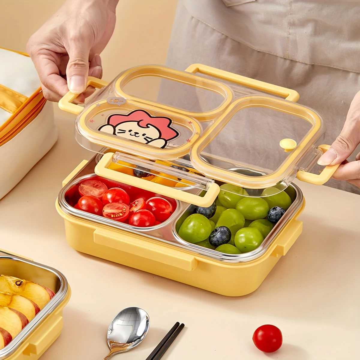 2/3/4 Grids Portable Divided Bento Box Microwave 304 Stainless Steel Lunch Box For Children Student Leak-proof Lunch Container H251213