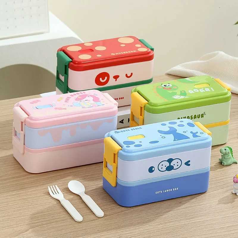 Cute Double Layer Portable Lunch Box For Kid Bento Boxes with Spoon Set For Child School Off Leakproof Food Storage Container H251213