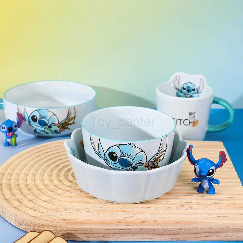 Disney Stitch ceramic tableware set cute anime mug bowl spoon chopsticks water cup personality gift box birthday gift kawaii H251215