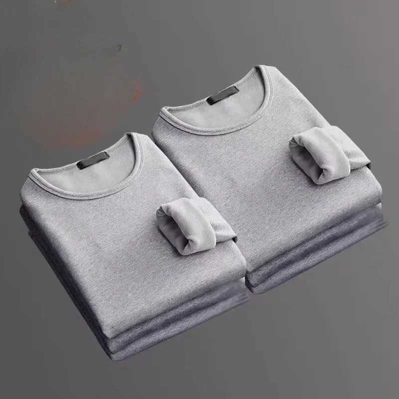 2 pcs Men Thickening Thermal Underwer Warm Tops Long Sleeve Fleece Round Neck Fashion Men Winter Thermal Underwer Plus Clothing G251215
