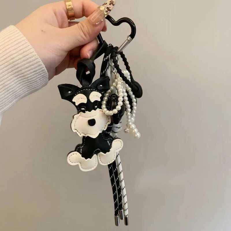 Cartoon Animal Key Chain Cute Schnauzer Keyring For Women PU Leather Dog Puppy Pendant Keychain Backpack Pendant Ornaments M251215