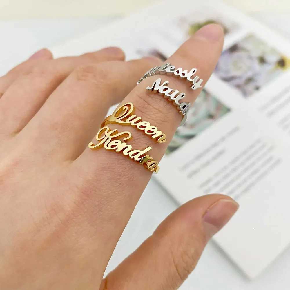 Personalized Adjustable Name Ring for Women Custom 2 Name Gold Stainless Steel Ring Tendy Jewelry Wedding Gift For Her M251215