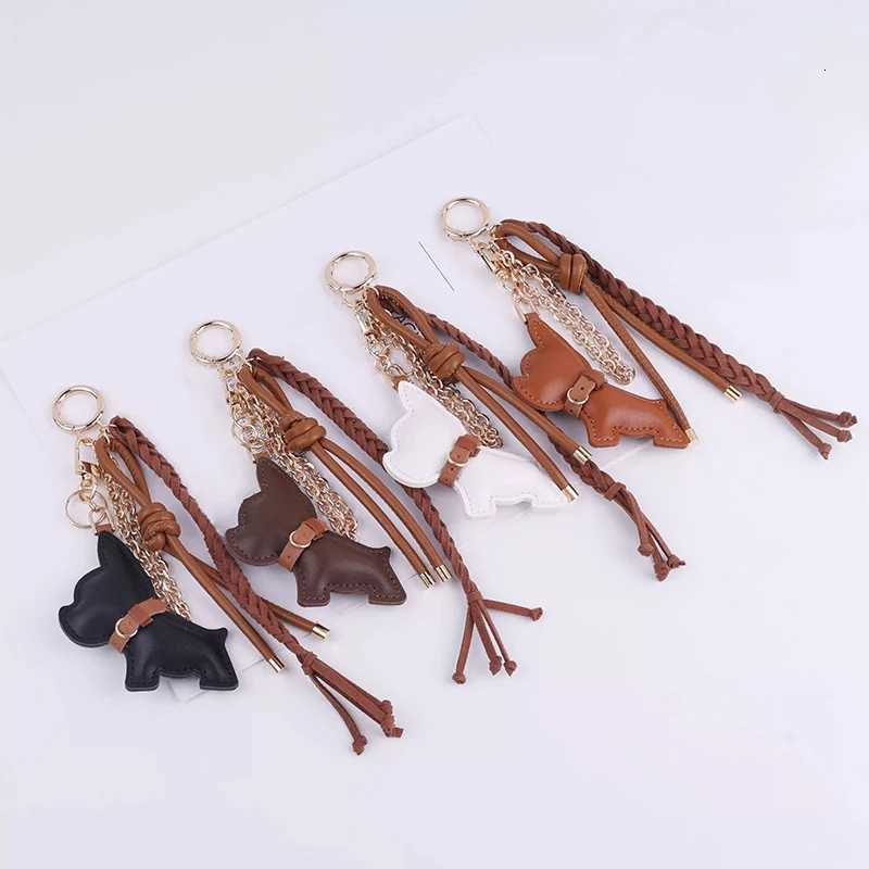Leather Puppy Dog Keychain For Women Ornament Creative Rope Pendant Braided Rope Keyring Trendy Car Key Gift M251215