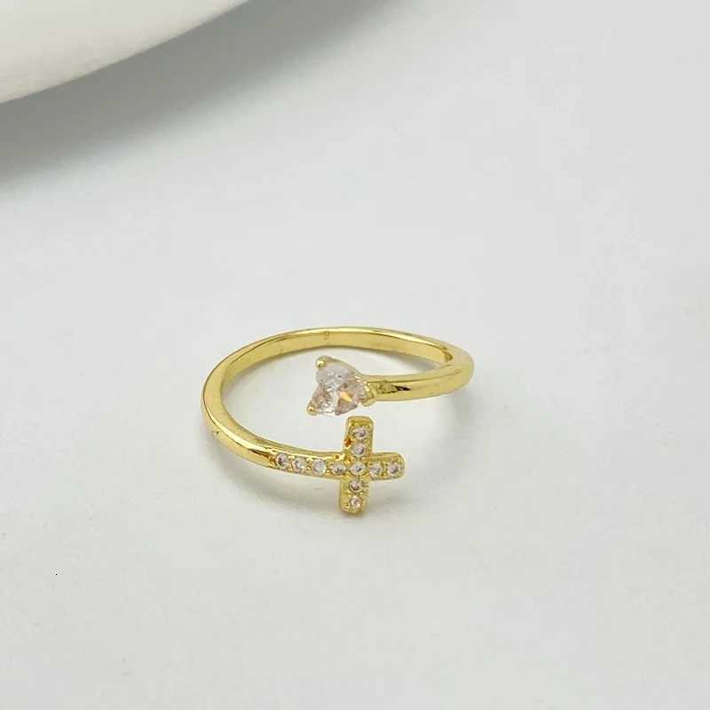 CZ Cross Heart Zircon Gold Plated Adjustable Size Fashion Ring For Women Girl Finger Accessories Party Jewelry M251215