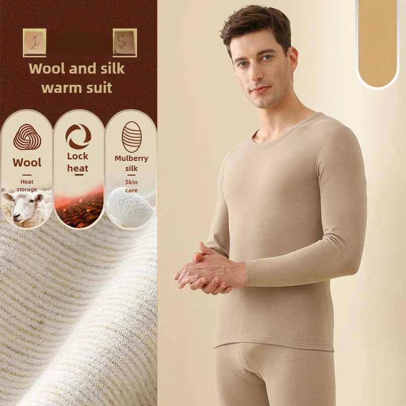 Mens Winter Underwear Set Warm Fleece Lined T Shirt Thick Crew Neck Solid Basic Pants Two Pieces Thermal Underwear Clothing G251215