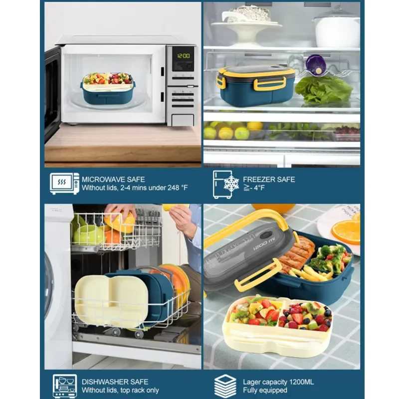 Portable Sed Lunch Box 2 Layer Mesh Kids Leak Proof Bento Snack Box with Cutlery Microwave Safe Food Storage Container H251213