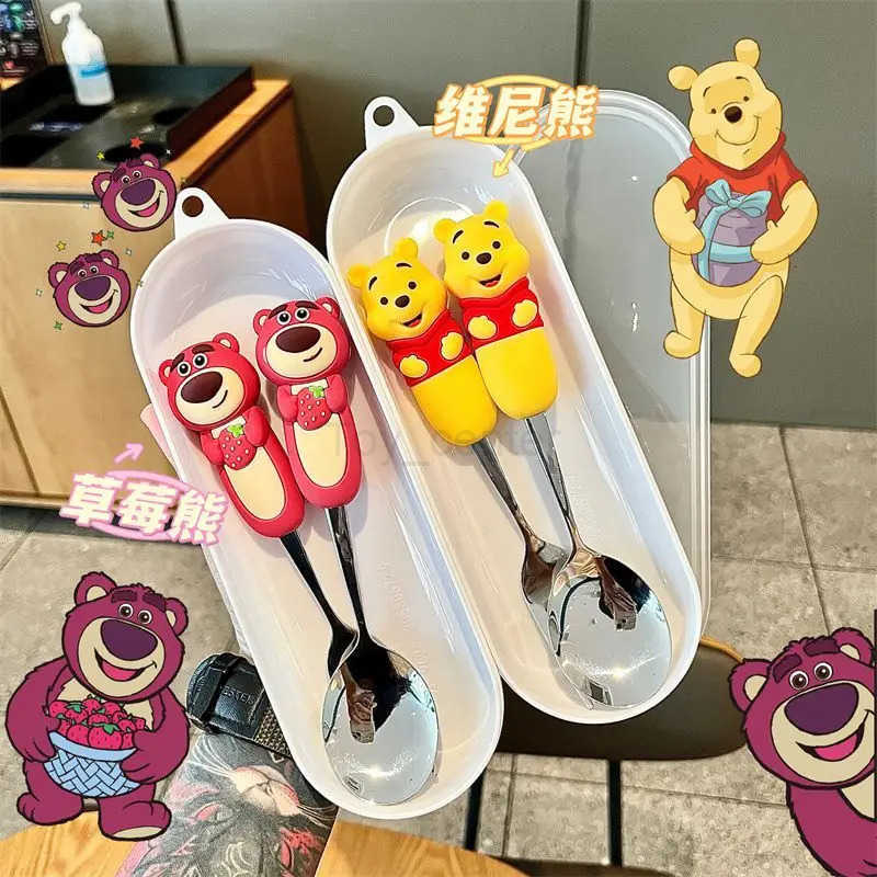 Disney Lotso Childrens Tableware Set for Home 304 Stainless Steel Cute Cartoon Fork and Spoon with Silicone Birthday Gift H251215