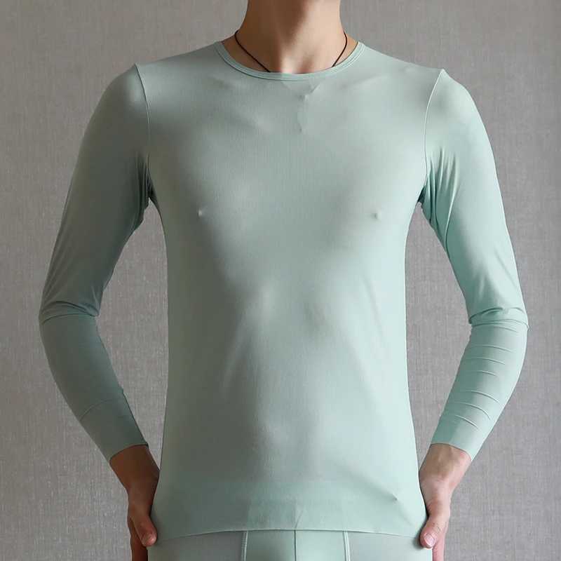 Mens Undershirt Thermal Underwear Tops Super Thin Men Ice Silk Underwear Sheer T Shirts Long Johns Male Long Sleeves Tops Tees G251215