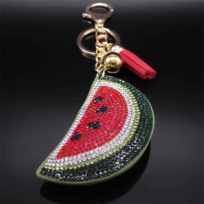 Cute Watermelon Fruits Keyrings for Women Men Gold Color Key Ring School Bag Pendant Accessories Jewelry porte clef ZZZ5110 M251215