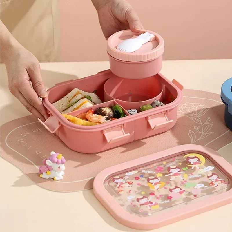 1000/1350ml Cartoon Lunch Box with Soup Bowl Bento Box Buckle Design Sed and Leak-proof Portable Food Storage Container H251213