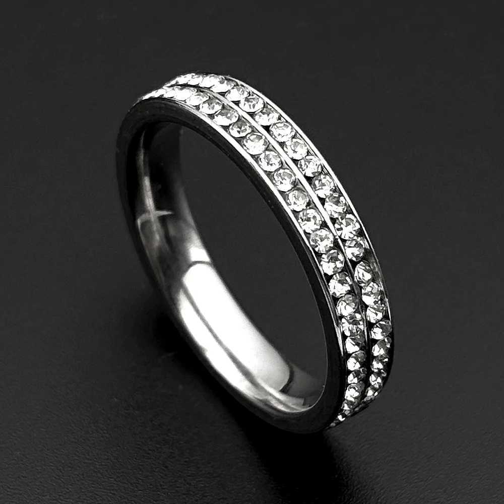 Hiphop Iced Bling Arc Circle Ring Silver Color Stainless Steel Cubic Zirconia Wedding Party Rings For Women Men Jewelry Gift M251215