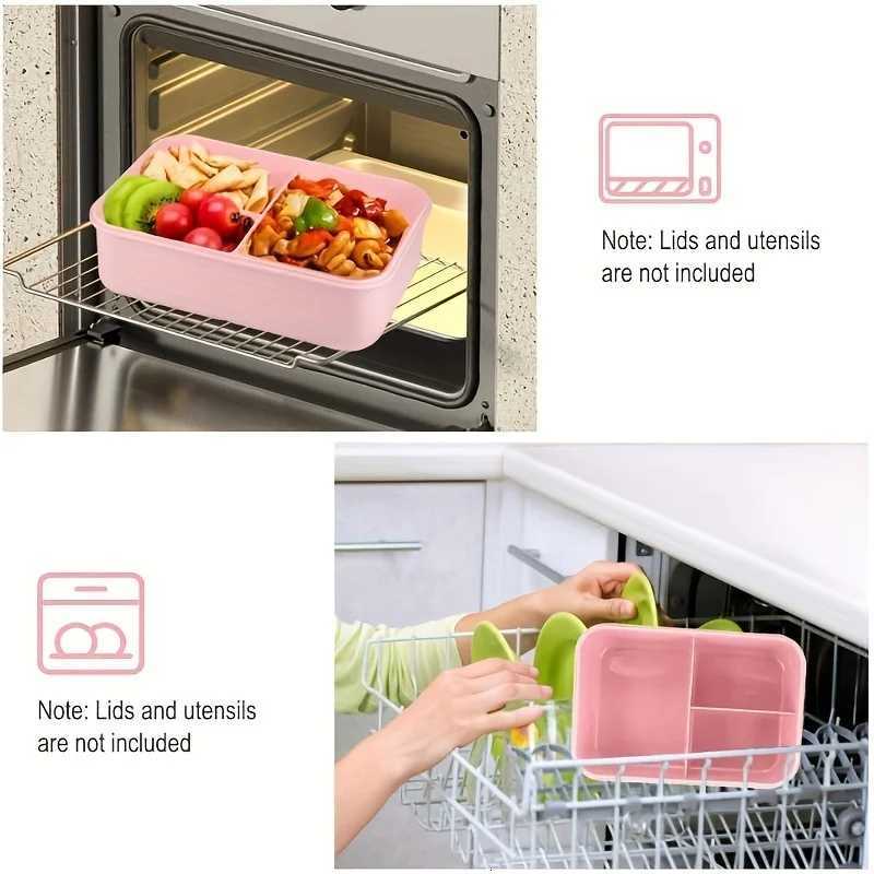 1 Set of 1200ml Large Capacity Leak-Proof Bento Box - Kitchen Dining Storage- 3 Cpartments Microwave Safe With Tableware H251213